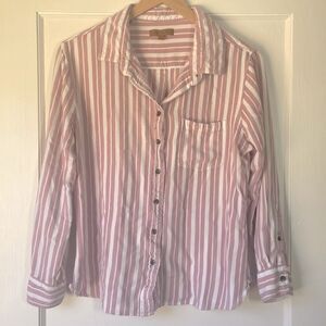 ~5/$20~ Jachs Girlfriend Pink Stripe Rayon Flannel - L - FITS LIKE SMALL